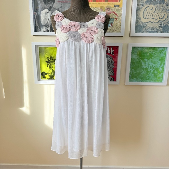 Ice Dresses & Skirts - Y2K Coquette Rosette Mini Dress – Romantic Balletcore Floral Appliqué Dress